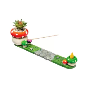 12.5" Fujima Mushroom Incense Burner with Faux Plant