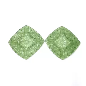 ANTIGORITE SERPENTINE Gemstone Carving : 132.00cts Natural Untreated Green Serpentine Hand Carved Cushion Shape 47mm Pair (With Video)