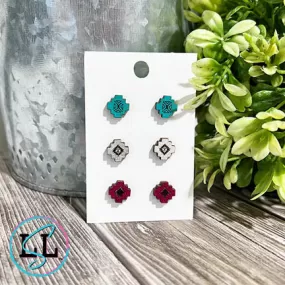 Aztec Southwest Hand Painted Wood Stud Earrings