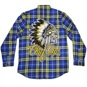 Chief Up - Royal Blue and Yellow Flannel Long Sleeve Shirt