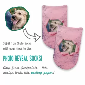 Custom Printed Photo No Show Socks with Colored Background