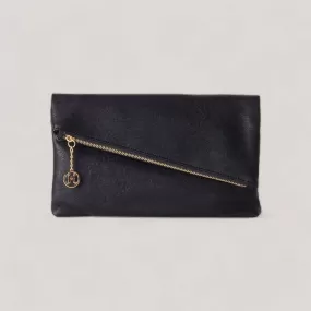 CYNDIE | Black Asymmetrical Fold over Clutch