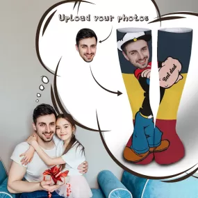 Father's Day-Custom Face Sublimated Crew Socks Best Dad Personalized Pohto Face on Socks All Over Print Gift Unisex