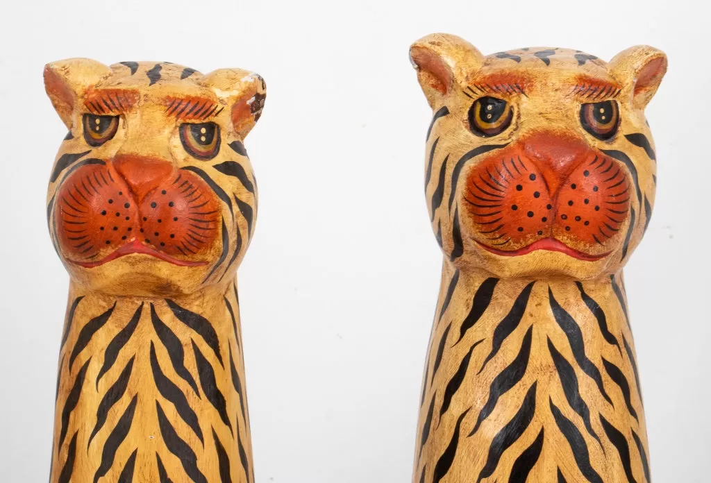 Folkloric Style Polychrome Tiger Sculptures, 2