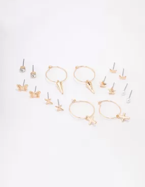 Gold Cross Pointed Earring 8-Pack