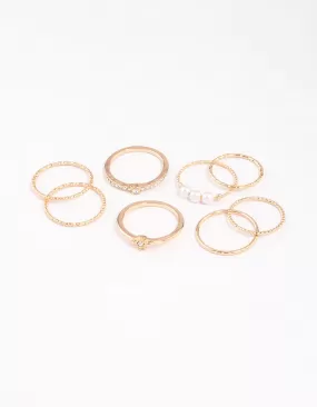 Gold Fine Diamante Cut Pearl Ring Pack