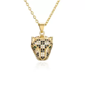 Rose Gold Micro-Pave Leopard Emerald Eyes Pendant Necklace