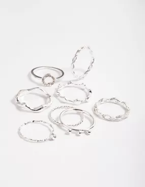 Silver Twisted Curve Ring Pack