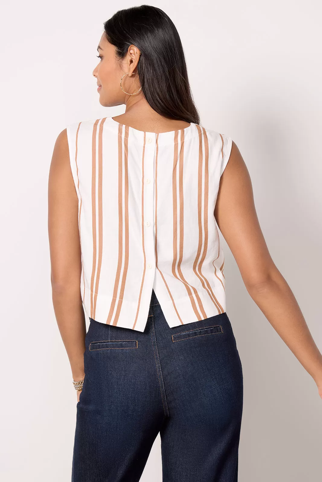 Stripe Button Back Top