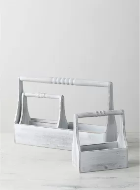 White Washed Wood Trugs with Spindle Handle