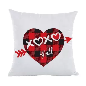 XOXO Y'all Throw Pillow Cover Cushion Case for Sofa Couch Valentines Day Buffal Plaids Home Decor Cotton Polyester 18 x 18 Inch